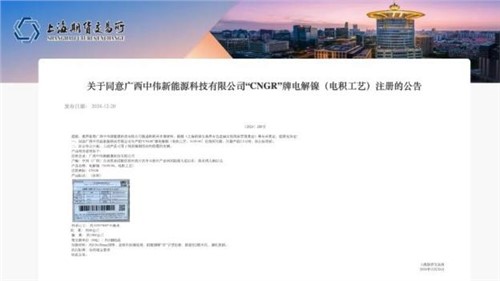 成功注册！抖圈.为dU而生股份“CNGR”牌电解镍登陆上海期货买卖所
